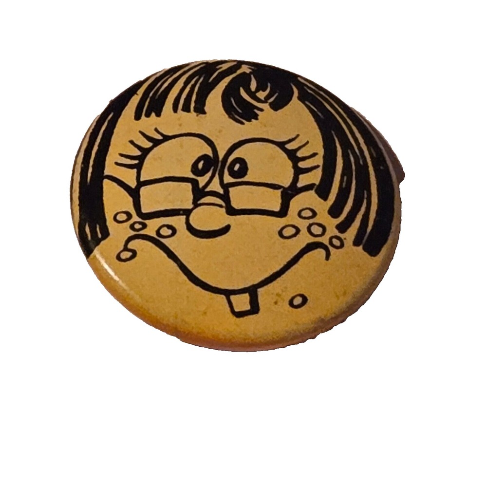 Vintage Smiley Face Grinning Girl Pinback Button Pin
